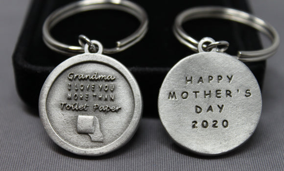 Grandma Mother's Day Key Chain, Mother's Day Toilet Paper Key Chain for Grandma, Grandma, I love you more than toilet paper
